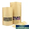 100шт Food Moisture Barrier Bags с прозрачным окном Браун Kraft Paper Doypack мешок Упаковка запечатывания мешок
