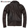 Hommes en cuir véritable en détresse moto hommes veste en cuir véritable 100 peau de vache rétro rouge marron hommes manteau en cuir 19078 5 LJ201029