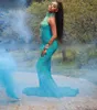 Turquoise Keyhole Neck Mermaid Prom Dresses for Black Girls Applique Beaded Evening Dress Party Gowns Vestidos De Graduación