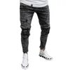 Mäns Jeans Mens Black Gray Skinny Ripped Casual Slim Fit Distressed Stretch Hole Denim Trousers Spring Autumn Male Byxor
