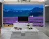 Пользовательские 3D ландшафт Обои Красивые горы снега Фиолетовый лаванды Пейзаж Романтический Декоративное 3d обои Mural