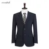 Op maat gemaakte hoge kwaliteit kamgeleerde wol marine streep zakelijke pak mannen slim fit pak (jas + broek + vest) 201106
