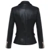 HIGH STREET Newest Baroque Fashion Designer Blazer Jacket Women's Lion Metal Buttons Faux Leather Blazer Outer Coat 201008