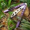 Balisong Roxo AB D2 Canal Titânio Titanium Trainer Treinador Faca de Treinamento Sistema Artesanato Artesanato Artes Martial Collection Coleção Knvies