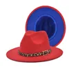 Nieuwe wol Fedoras Hat Dames Patchwork Wide Bravel Heren Mode Bruiloft Jazz Mutsen Winter Cowboy GLB