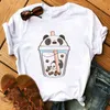 Gullig katt T-shirts Kvinnor Streetwear Panda Graphic Tees Fashion Milk Tea Printed Women Toppar Rolig Vintage Casual Kvinna Tshirt G220310