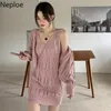 Sukienki robocze Neploe Spadek Odzież Moda 2 Piece Set Kobiety Przycięte Cardigan Topy + Bodycon Sling Mini Dress Femme Roupas Koreański garnitur