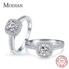 Modian Genuino 925 Sterling Silver Rotondo Trasparente Cubic Zirconia Anelli di Fidanzamento Per Le Donne Promessa di Matrimonio Dichiarazione Gioielli Regalo 220216