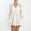 Bllocue Autumn Designer Runway Self Portrait Puff Sleeve Party Dress Women Spring White Lace Splicing Hollow Out Beach Min Y200805282N