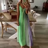 Sexy New Womens Beach V-Neck Vestido de Halter com Gradiente Colorido Vestido Casual Estilo de Rua Vestidos Camisa Saia Big Size S-5XL