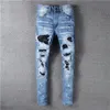 Классический дизайнер с печатной вышивкой Mens Jeans Motorcycle Hole Denim Men's Fashion Street Wear Men Designer Pants Y2K