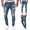 Męskie dżinsy w pasie obcisłe dżinsy rurki moda męska 2020 rozciągliwe spodnie z dziurami Streetwear męskie dżinsy sukienki S-3XL