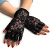 Five Fingers Gloves Women Summer Sexy Black Hollow Lace Sunscreen Breathable Thin Half Finger Prom Decoration Etiquette Pole Dance232F