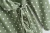 جديد إمرأة خمر الصليب الخامس الرقبة الأخضر البولكا نقطة طباعة الدانتيل يصل البسيطة اللباس الإناث المتتالية الكشكشة vestidos حزب فساتين DS2608 201204