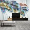 Papel tapiz 3D grande, Mural personalizado de Color nórdico moderno con plumas, TV, sofá, papel tapiz de fondo, Mural2584