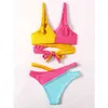 Kvinnor bikini mujer vadderad push-up bhicini set trikini kors patchworkl baddräkt baddräkt kvinnor baddräkt strandkläder