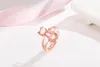 Koreansk stil Rosa Crystal Ring Kvinnors Diamond Ross Quartz Cat Ring Söt Öppet Mode