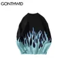 GONTHWID Hip Hop Pulls Fire Flame Pull tricoté Jumpers Streetwear Harajuku Mens Mode Casual Pull Tops Manteaux 201120