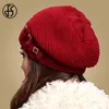Beanieskull Caps FS Winter Hat for Women Beanies Hats Fur Black Wool Knitte Skulliesエレガントなカジュアルソリッドボンネット