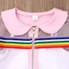 2019 enfants vêtements d'été enfant en bas âge enfants bébé fille maille manteau + gilet + pantalon tenue 3 pièces Sunsuit coloré arc-en-ciel rayé ensemble