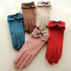 5本の指の手袋ファッションエレガントな女性ウールタッチスクリーン冬の女性温かいカシミアフルフィンガーレザーボウドットドットエブロデリーグローブ1