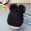 Nya 9styles dubbla päls boll båge hattar baby pom pom beanie cap toddler barn baby flickor vinter varma hakan stickade hatt tillbehör kepsar