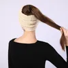 Chapeau de bande de cheveux automne hiver tricoté bonnet de queue de cheval Bonnet capuche Soft Stretch chapeaux pour femmes mode volonté et sable noir blanc