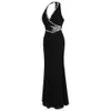 Angel-fashions Halter Perles Robes de soirée noires Longue robe de soirée formelle 474 484 LJ201119