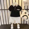 Kleinkind Jungen Kleidung Sommer Zwei-stück Anzug Kinder Jungen Revers Top + Halbe Shorts Kurzarm Kinder Kleidung Schwarz weiß G220310