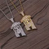 Hip Hop Jesus Head Pendant Necklace Gold Silver Plating with Rope Chain Tennis Chain Iced Out Full Zircon Mens Necklace