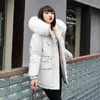 Kvinnors Down Parkas Winter Coat Women Fleece Bomull Padding Fur Hooded Slim Waist Drawstring Tjock Long Jacket Solid Mujer 2022