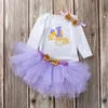 INS Baby Tutu Gonna in tulle con fiocco Manica lunga Pagliaccetto Fascia per capelli 3 pezzi Ragazza Compleanno Fotografia Kid Vestire Princess Party 1st 2ed Birthday