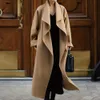 Korean Wool Blends Long Coat Women Autumn Chic Camel Office Ladies Retro Causal Overcoat Winter Coats Minimalist Oversize Trench T200905