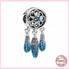 925 Sterling Silver Dream Catcher Dangle Charm Hjärtformad pärla DIY Fit Pandora Bracelet Smycken för Kvinnor Present