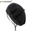 Buttermere lã boina boné mulheres rebite preto chapéus artísticos senhoras gorros franceses elegante feminino macio outono inverno pintores tampões y200102 s