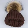 Nya 2 stycken Set Children Winter Hat Scarf For Girls Hat Real Raccoon Fur Pom Pom Beanies Woman Cap Sticked Winter Whole1300p