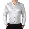 Wijnrood Smooth Satin Shirt Heren Chinese Dragon Jacquard Mens Slim Fit Lange Mouw Button Down Jurk Shirts Chemise 4XL 201120
