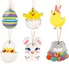 Easter Wooden Ornaments Chicken Bunny Shaped Wood Craft Hanging Pendant with Rope for Easter Party Decor