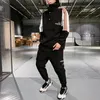 Tracksuit set män våren höst sportkläder kostym hooded sweatshirts + byxa hip hop patchwork 2pc set