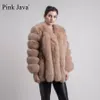 pink java 8128 new arrival women winter clothes real fur coat natural fur jacket big fur long sleeve 201016