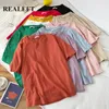 REALEFT 2020 New Summer solide à manches courtes femmes T-shirts simple multi couleur coton O-cou Casual chemises lâches Tops Tee dames T200525