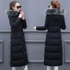 femmes hiver bulle manteaux bas longs vêtements rembourrés couleur unie noir veste puffer chaud épais parkas fourrure à capuche 211216