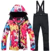 Jackets de esqui no inverno grosso de esqui quente terno feminino feminino impermeável e snowboard calça à prova de vento define trajes de neve feminino desgaste ao ar livre