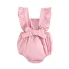 Schattige baby meisje ruche effen kleur romper jumpsuit outfits zonsuit voor pasgeboren baby kinderen kleding kid kleding 201027