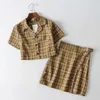 Plaid Tracksuit Women 2 Two Piece Set Casual Short Top Shirts Mini Skirt Matching Sets Outfits New T200325