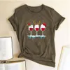 Kvinnor Casual Christmas Wine Glass T Shirt Tryckt T-shirt Lös rund halsplatta StreetWear Short Sleeve Kvinna