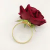 6pcs/lot Romantic Rose Napkin Rings Alloy Napkin Buckle Holder for Wedding Receptions Gifts Holiday Banquet Decoration 201123