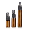 Partihandel tom 3 ml 5 ml Amber Mini Atomizer Parfym Spray Bottle Parfymtestare Injektionsflaskor med svart plastlock