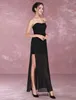 2022 Plaża Black Szyfonowa Druhna Dresses linia Split Długa pokojówka Gowns Gowns Plus Size Custom Made Dress Girl Z Cekinami