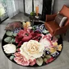 스타 3D 꽃 럭셔리 빈티지 유럽 꽃 라운드 카펫 영역 깔개 검은 바닥 매트 다이닝 룸 장식 201212